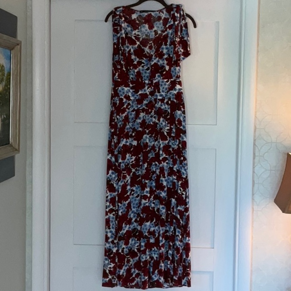 Elegant Floral Maxi Dress - Red and Blue